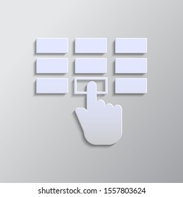 Login, hand, security icon paper style. Grey color vector background