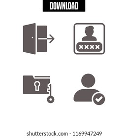 login icon. 4 login vector set. password, logout and user verification interface symbol icons for web and design about login theme