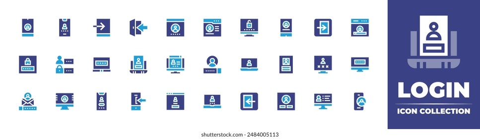 Login icon collection. Duotone color. Vector illustration. Containing login, authentication, account, password, laptop, personaldata, signin, privateaccount.