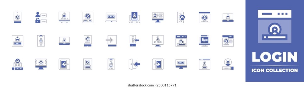 Login icon collection. Duotone style line stroke and bold. Vector illustration. Containing login, profile, password, authentication, account, laptop, personaldata, signin, privateaccount.