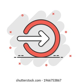 Login icon in comic style. Arrow access cartoon vector illustration on white isolated background. Door entry splash effect business concept.