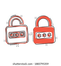 Login icon in comic style. Password access cartoon vector illustration on white isolated background. Padlock entry splash effect business concept.
