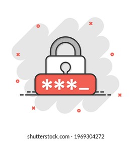 Login icon in comic style. Password access cartoon vector illustration on white isolated background. Padlock entry splash effect business concept.