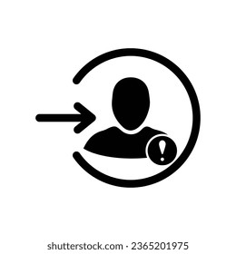 Login icon with exclamation mark. Login icon and alert, error, alarm, danger symbol. Error, icon, human, login, access, alarm, alert, arrow, attention, authentication, background