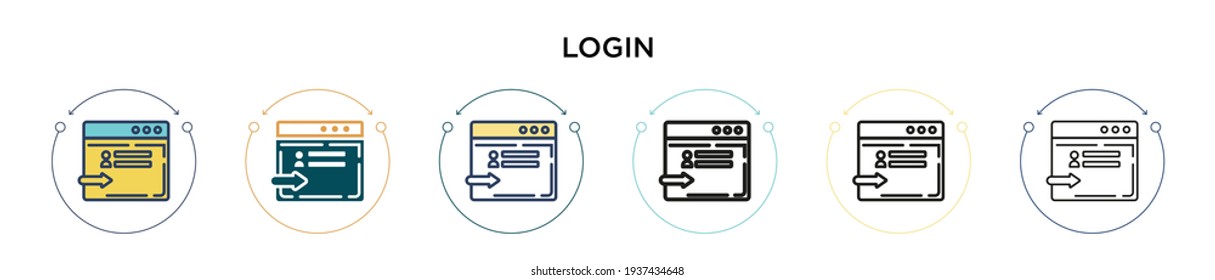 Icono de inicio de sesión en el estilo relleno, delgado, contorno y trazo. Ilustración vectorial de dos iconos vectoriales de inicio de sesión en color y negro se pueden utilizar para móviles, ui, web