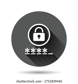 Login icon in flat style. Password access vector illustration on black round background with long shadow effect. Padlock entry circle button business concept.