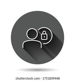 Login icon in flat style. People secure access vector illustration on black round background with long shadow effect. Password approved circle button business concept.