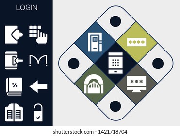 login icon set. 13 filled login icons.  Collection Of - Password, Doors, Doorknob, Account, Back, Login, Door