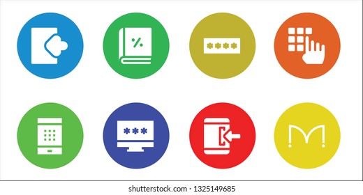 login icon set. 8 filled login icons.  Simple modern icons about  - Login, Password, Account, Doors