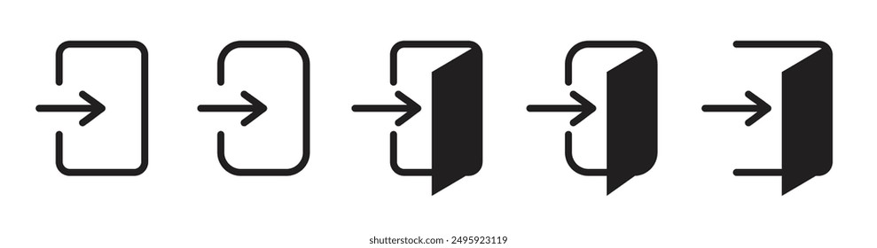 Login Icon set. Approach symbol. Arrow access vector symbol.