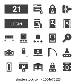 login icon set. Collection of 21 filled login icons included Data protection, Password, Door, Login, Doors, Entrance