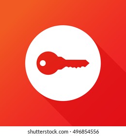 Login Icon in trendy flat style isolated on red background. Key within circle symbol for your web site design