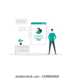 login illustration vector design concept. office workers login in website. account concept. web, banner, landing page, website, social media post
