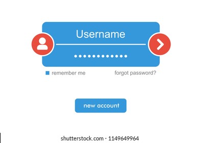 login interface blue red flat with user icon and new account button vector