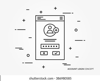 Login-Schnittstelle, Vektorgrafik linear (Linie) Abbildung. Kreatives Konzept für die Benutzeranmeldezugstechnologie. Web-Interface registrieren (Anmeldung, Formular, Fenster, Sperrung) Grafikdesign.