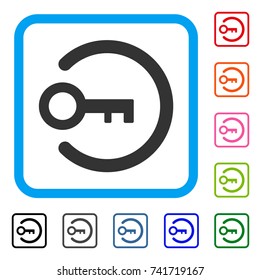 Login Key icon. Flat grey pictogram symbol in a light blue rounded squared frame. Black, gray, green, blue, red, orange color additional versions of Login Key vector.