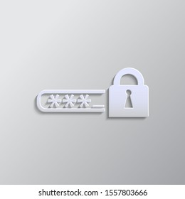 login lock, key icon paper style. Grey color vector background
