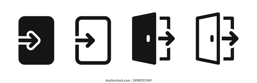 Login and logout account icons. Login, logout icons. Door icons. Door vector icons.