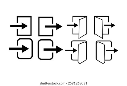Login logout icon. Entrance and exit icons with outline and glyph style