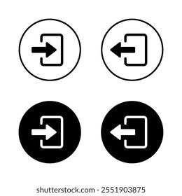 Ícone de login e logout no círculo preto. Símbolo de entrada e fechamento de porta