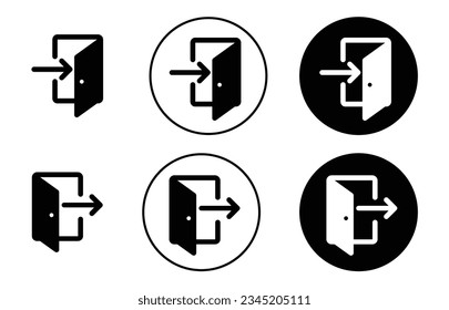 login and logout icon set. entry and exit vector symbol in black color. input and output sign. join membership pictogram.