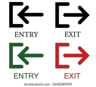  Login and Logout Icon Set – Entry and Exit Symbols with Arrow Direction in Flat and Line Style