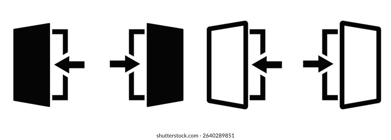  Login and Logout Icon Set – Entry and Exit Symbols with Arrow Direction in Flat and Line Style
