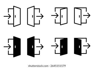 Conjunto de ícones de logon e logoff. Ícones de entrada e saída. Ícone de entrada e saída da porta. Contorno e preenchido. Ilustração de vetor.
