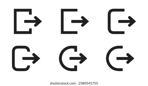 Login and logout icon set on black circle. Enter and exit door sign symbol