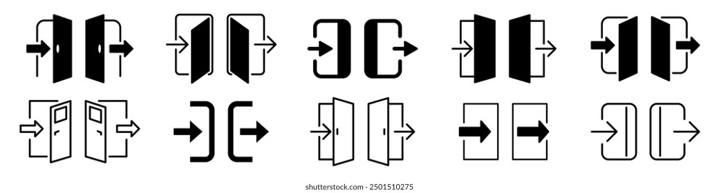 Login and logout icon set. Open and close icon set.