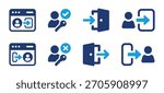 Login and logout icon set. Sign in and sign out vector symbol illustration.