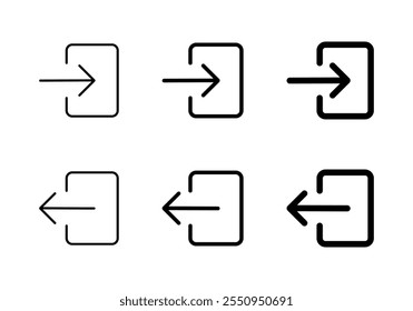 Conjunto de ícones de logon e logoff. Entrar e sair Sair. Símbolo de porta de entrada e saída
