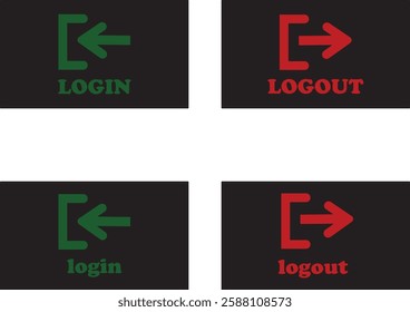 Login and logout icon set Set of sign out, Sign in vector vector collection. Open and close door symbol. Black exit and enter arrow, trendy flat style isolated on transparent background.