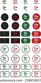 Login and logout icon set Set of sign out, Sign in vector vector collection. Open and close door symbol. Black exit and enter arrow, trendy flat style isolated on transparent background.