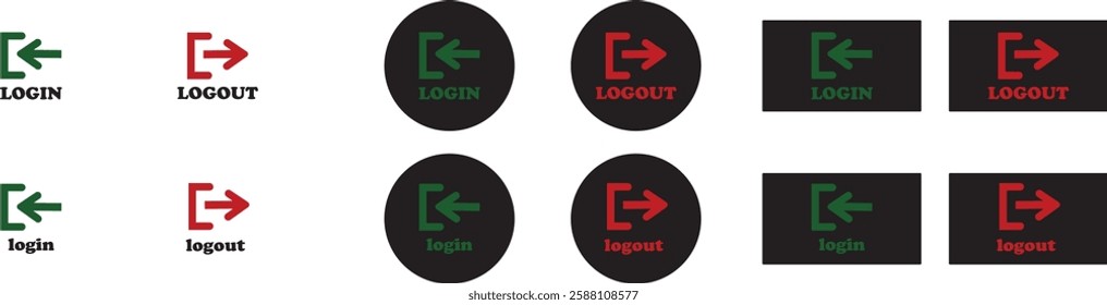 Login and logout icon set Set of sign out, Sign in vector vector collection. Open and close door symbol. Black exit and enter arrow, trendy flat style isolated on transparent background.