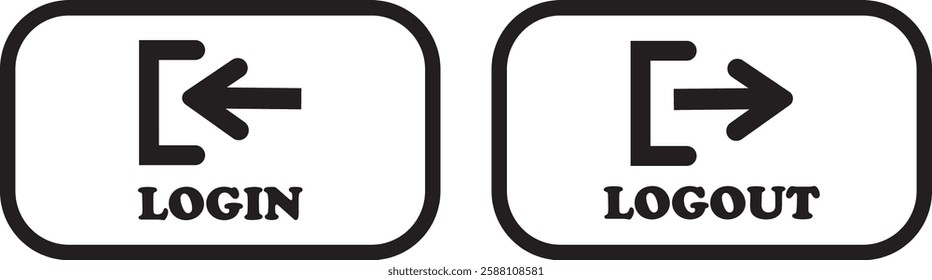 Login and logout icon set Set of sign out, Sign in vector vector collection. Open and close door symbol. Black exit and enter arrow, trendy flat style isolated on transparent background.