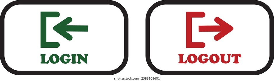 Login and logout icon set Set of sign out, Sign in vector vector collection. Open and close door symbol. Black exit and enter arrow, trendy flat style isolated on transparent background.