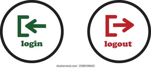 Login and logout icon set Set of sign out, Sign in vector vector collection. Open and close door symbol. Black exit and enter arrow, trendy flat style isolated on transparent background.