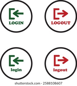 Login and logout icon set Set of sign out, Sign in vector vector collection. Open and close door symbol. Black exit and enter arrow, trendy flat style isolated on transparent background.