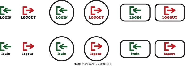Login and logout icon set Set of sign out, Sign in vector vector collection. Open and close door symbol. Black exit and enter arrow, trendy flat style isolated on transparent background.