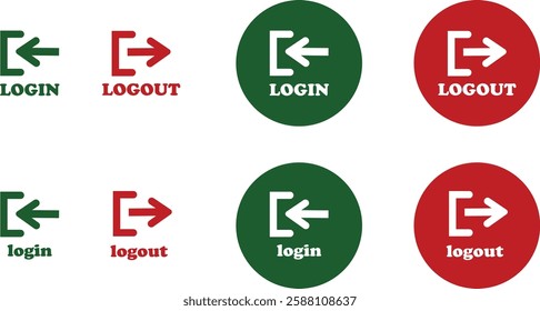 Login and logout icon set Set of sign out, Sign in vector vector collection. Open and close door symbol. Black exit and enter arrow, trendy flat style isolated on transparent background.