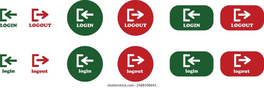 Login and logout icon set Set of sign out, Sign in vector vector collection. Open and close door symbol. Black exit and enter arrow, trendy flat style isolated on transparent background.