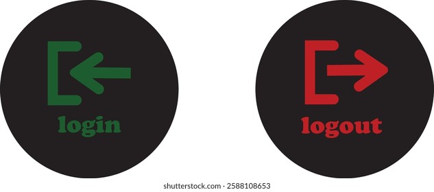 Login and logout icon set Set of sign out, Sign in vector vector collection. Open and close door symbol. Black exit and enter arrow, trendy flat style isolated on transparent background.