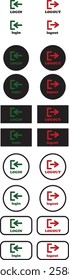 Login and logout icon set Set of sign out, Sign in vector vector collection. Open and close door symbol. Black exit and enter arrow, trendy flat style isolated on transparent background.