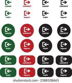 Login and logout icon set Set of sign out, Sign in vector vector collection. Open and close door symbol. Black exit and enter arrow, trendy flat style isolated on transparent background.
