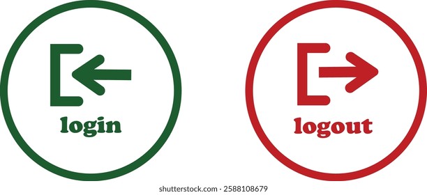 Login and logout icon set Set of sign out, Sign in vector vector collection. Open and close door symbol. Black exit and enter arrow, trendy flat style isolated on transparent background.