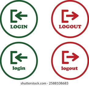 Login and logout icon set Set of sign out, Sign in vector vector collection. Open and close door symbol. Black exit and enter arrow, trendy flat style isolated on transparent background.