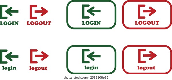 Login and logout icon set Set of sign out, Sign in vector vector collection. Open and close door symbol. Black exit and enter arrow, trendy flat style isolated on transparent background.