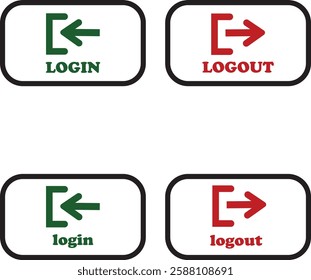 Login and logout icon set Set of sign out, Sign in vector vector collection. Open and close door symbol. Black exit and enter arrow, trendy flat style isolated on transparent background.