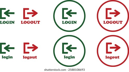 Login and logout icon set Set of sign out, Sign in vector vector collection. Open and close door symbol. Black exit and enter arrow, trendy flat style isolated on transparent background.